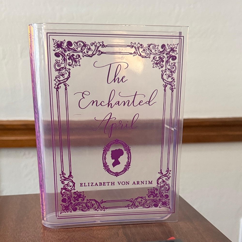 The Enchanted April Book with Purple Cover plastic vase